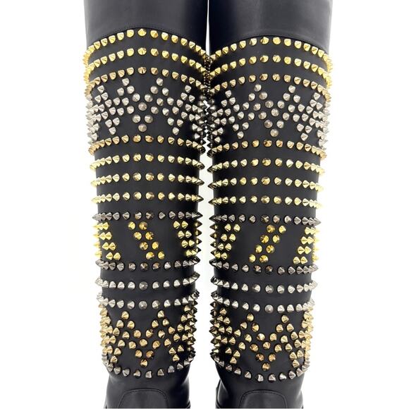 Christian Louboutin Rom Chic Flat Calf Spike Knee High Boots Women’s 37 Shoes - Picture 7 of 9